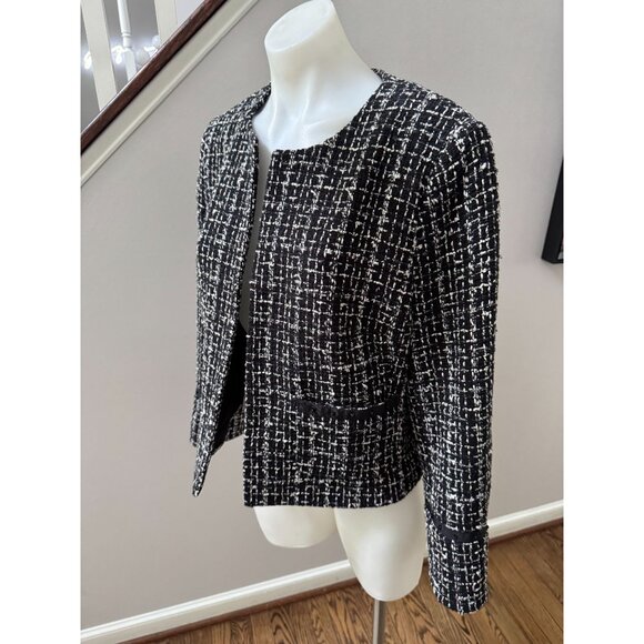 BOSS Hugo Boss Kalali Cropped Tweed Blazer Jacket Black White Size 12 - Picture 6 of 8